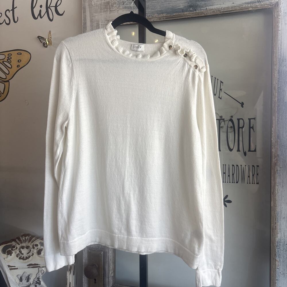 J. Crew Cream Factory Ruffle Sweater 100% Cotton Size S/M